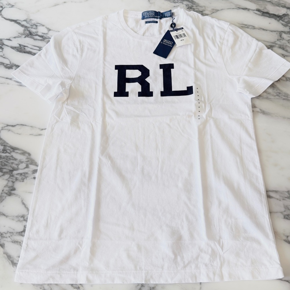 Polo Ralph Lauren Mens RL Graphic T-Shirt White Custom Slim Fit 710954566002 M